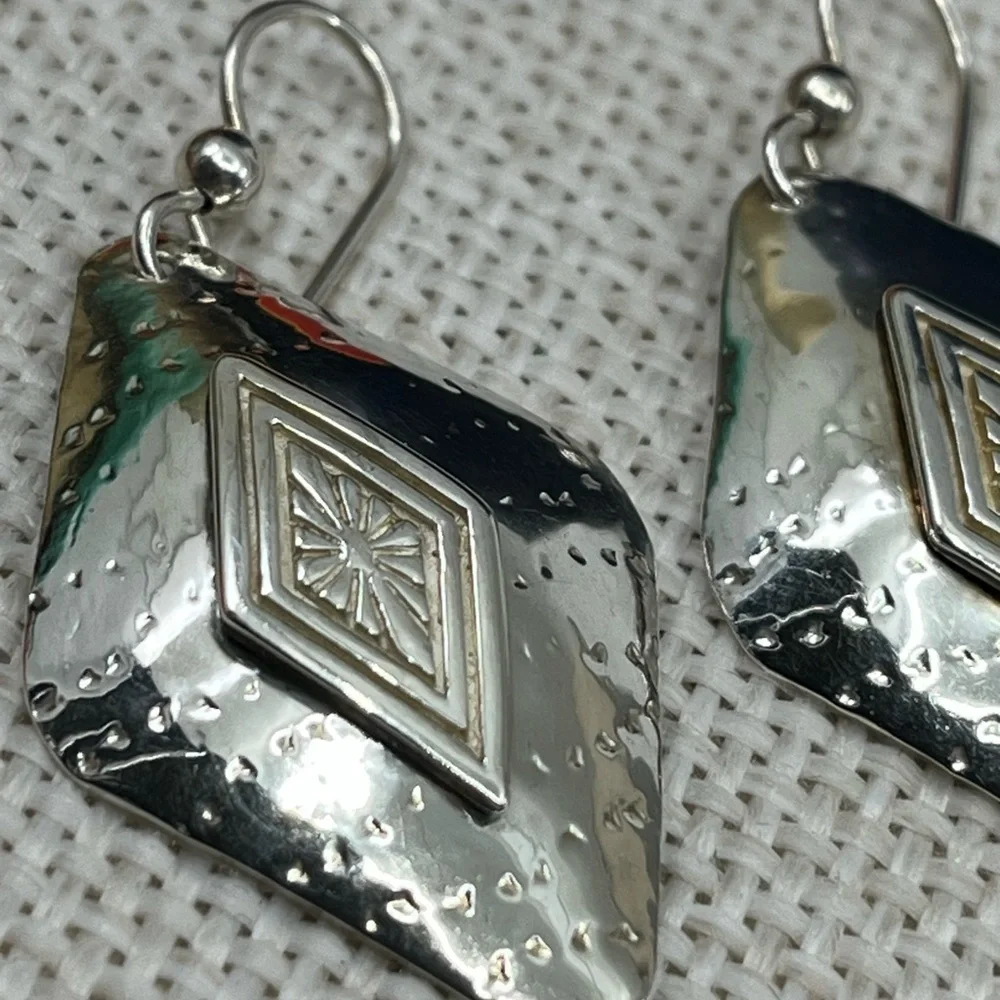 Handmade Vintage Sterling Silver Earrings | 90s Artisan Design - Picture 4 of 16